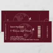 Boarding Pass Save the Date - Burgund & Champagne (Vorne/Hinten)
