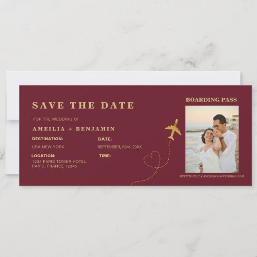 Boarding Pass Save the Date | Destination Wedding Einladung (Vorderseite)