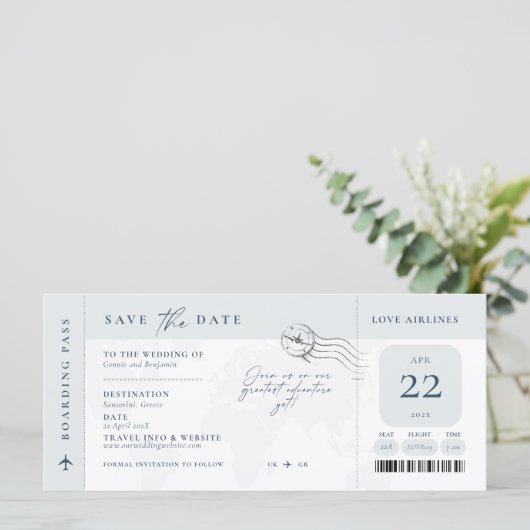 Boarding Pass Save the Date Einladung (Stehend Vorderseite)