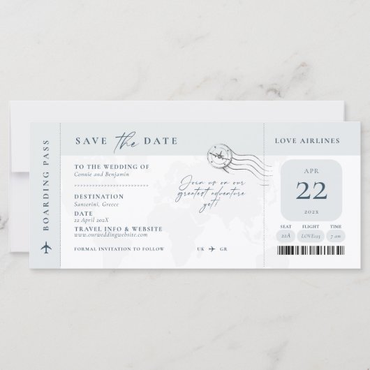 Boarding Pass Save the Date Einladung (Vorderseite)
