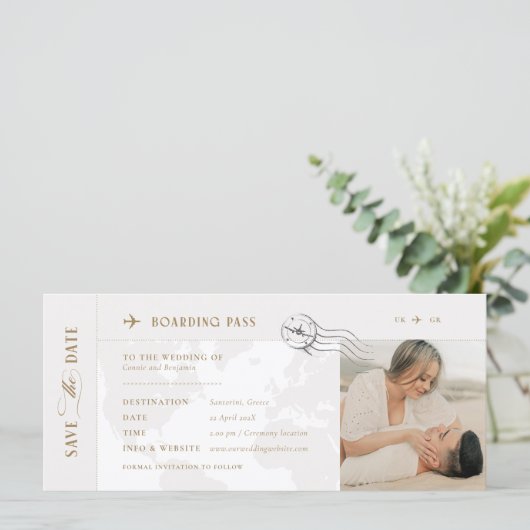Boarding Pass Save the Date Einladung (Stehend Vorderseite)