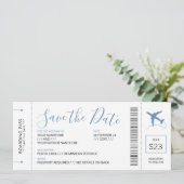 Boarding Pass Save the Date Einladung Blaues Flugz (Stehend Vorderseite)