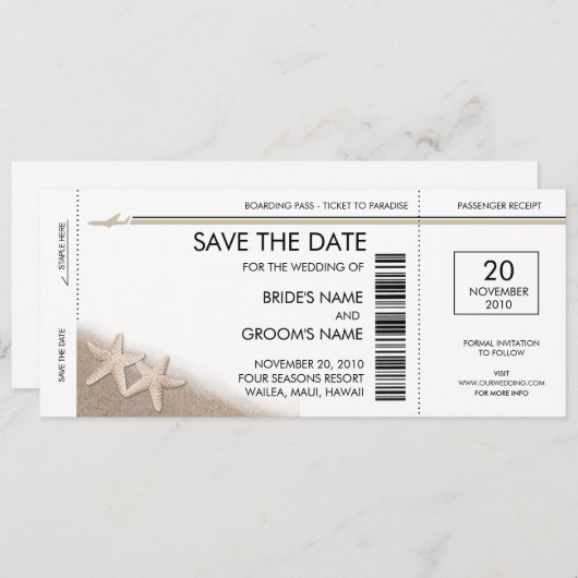 Boarding Pass Save the Date Einladungen (Vorne/Hinten)