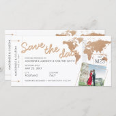 Boarding Pass Save the Date Foto Weltkarte (Vorne/Hinten)