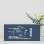 Boarding Pass Save the Date - Navy & Gold (Stehend Vorderseite)