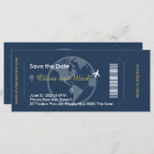 Boarding Pass Save the Date - Navy & Gold (Vorne/Hinten)