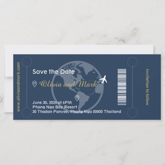 Boarding Pass Save the Date - Navy & Gold (Vorderseite)
