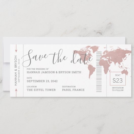 Boarding Pass Save the Date Rosa Karte Ticket (Vorderseite)