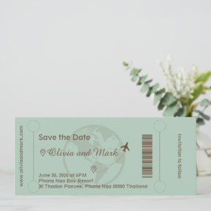 Boarding Pass Save the Date – Sage & Beige Einladung