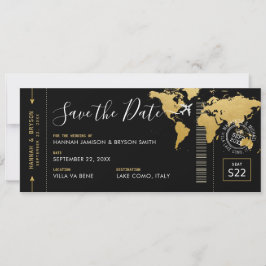 Boarding Pass Save the Date Schwarze Weltkarte Einladung