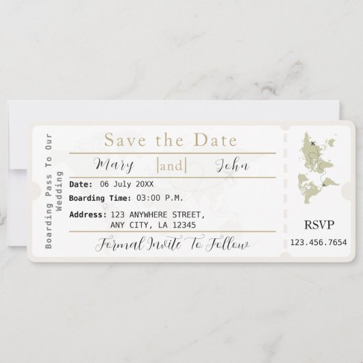 Boarding Pass Save the Date Ticket Boho Einladung (Vorderseite)