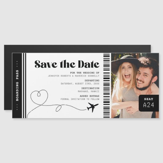 Boarding Pass Save the Date Ticket Magneteinladung (Vorne/Hinten)