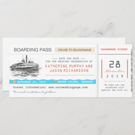 Boarding Pass Save the Date Tickets (Vorne/Hinten)