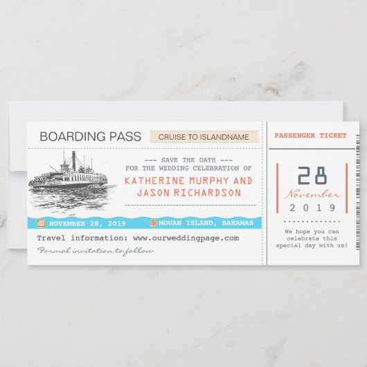 Boarding Pass Save the Date Tickets (Vorderseite)