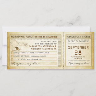 Boarding Pass Save the Date Tickets mit Flugzeug