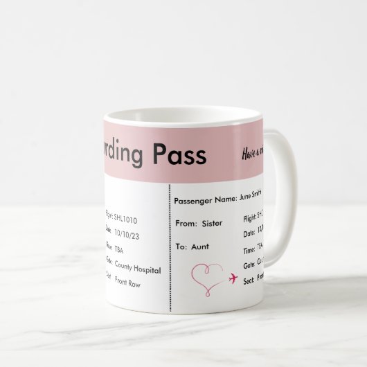 Boarding Pass Schwangerschaft/Adoption Ankündigung Kaffeetasse (VorderseiteRechts)