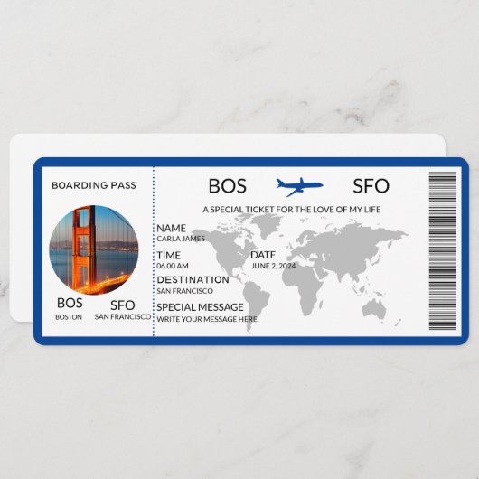 Boarding Pass Scratch Überraschung Einladung (Vorne/Hinten)