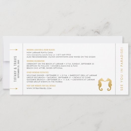 Boarding Pass Seepferde Küssen Ticket Beach Save The Date (Rückseite)