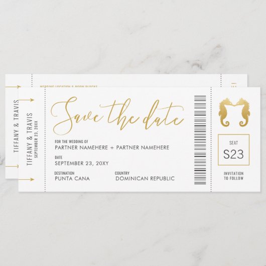 Boarding Pass Seepferde Küssen Ticket Beach Save The Date (Vorne/Hinten)