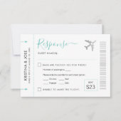 Boarding Pass Silver Flugzeug Ticket Zielort RSVP Karte (Vorderseite)