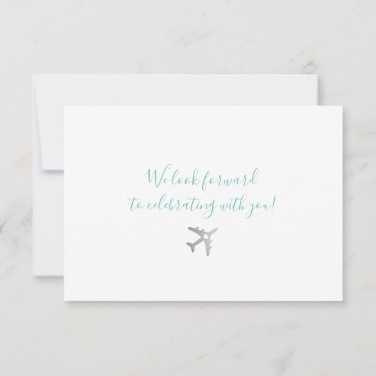 Boarding Pass Silver Flugzeug Ticket Zielort RSVP Karte (Rückseite)