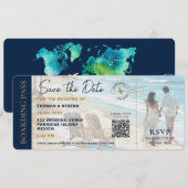 Boarding Pass Strand Save The Date QR Code Hochzei Einladung (Vorne/Hinten)