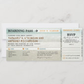 Boarding Pass Strand Wellen Hochzeitsfeiern & UAWG Einladung (Vorderseite)