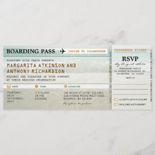 Boarding Pass Strand Wellen Hochzeitsfeiern & UAWG Einladung