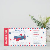 Boarding Pass Stripes Boys Geburtstagsparty Einladung (Stehend Vorderseite)