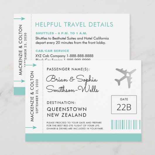 Boarding Pass Ticket Einzelbegleiter Platzkarten (Vorne/Hinten)