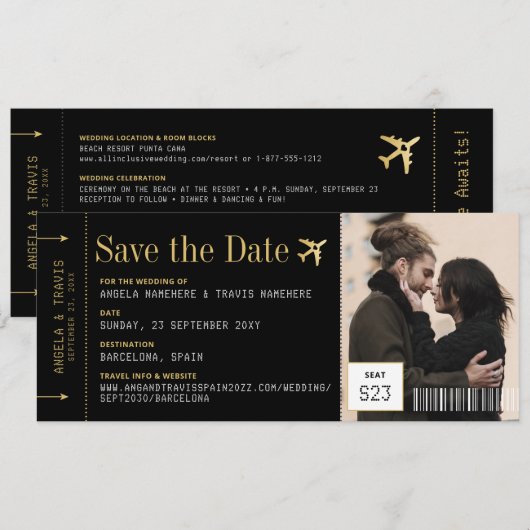 Boarding Pass Ticket Foto Hochzeit Sichern Sie das (Vorne/Hinten)