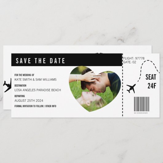 Boarding Pass Ticket Foto Personalisiert Custom Save The Date (Vorne/Hinten)