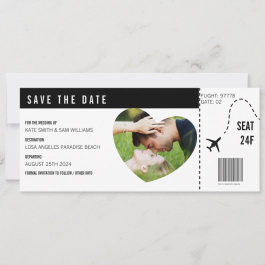 Boarding Pass Ticket Foto Personalisiert Custom Save The Date (Vorderseite)