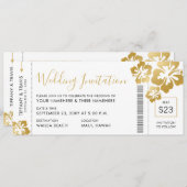 Boarding Pass Ticket Gold Hibiskus Hawaii Wedding Einladung (Vorne/Hinten)
