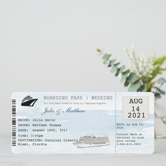 Boarding Pass Ticket Hochzeit Einladung (Stehend Vorderseite)
