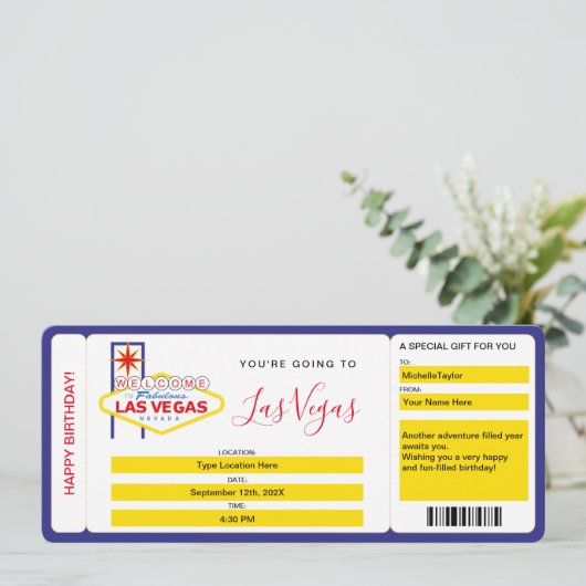 Boarding Pass Ticket Las Vegas Wochenende Einladung (Stehend Vorderseite)