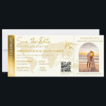 Boarding Pass Ticket mit Foto Hochzeit Einladung<br><div class="desc">Boarding passieren Hochzeitsticket Einladung mit einer eleganten Golddestination Weltkarte,  Kompass,  Flugzeug,  eine personalisierte Hochzeitseinladung Vorlage und eine uAwg Sektion.</div>