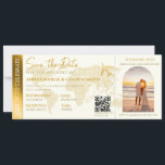 Boarding Pass Ticket mit Foto Hochzeit Einladung<br><div class="desc">Boarding passieren Hochzeitsticket Einladung mit einer eleganten Golddestination Weltkarte,  Kompass,  Flugzeug,  eine personalisierte Hochzeitseinladung Vorlage und eine uAwg Sektion.</div>