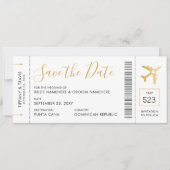 Boarding Pass Ticket Save the Date Gold Flugzeug C Ankündigung (Vorderseite)