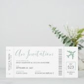 Boarding Pass Ticket Zielort Soft Green Invita Einladung (Stehend Vorderseite)