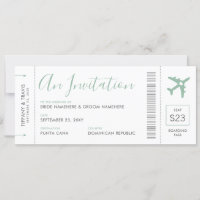 Boarding Pass Ticket Zielort Soft Green Invita