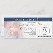 Boarding-Pass-Tickets | Navy-Save the Date-Foto Einladung (Vorderseite)