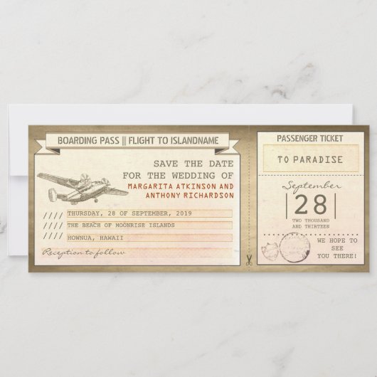 Boarding Pass Tickets - Save the Date Vintag (Vorderseite)