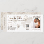 Boarding Pass Tour Wedge Beige Einladung (Vorne/Hinten)