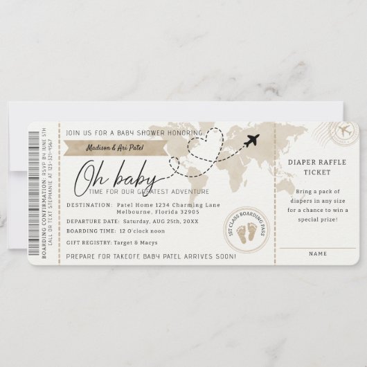 Boarding Pass Travel Baby Dusche einladen Einladung (Vorderseite)
