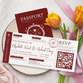 Boarding Pass Travel Burgundy Wedding Einladung