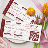 Boarding Pass Travel Burgundy Wedding