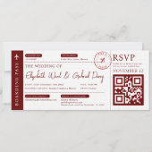 Boarding Pass Travel Burgundy Wedding Einladung (Vorderseite)