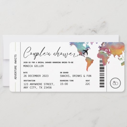 Boarding Pass Travel Themed Couple's Shower Einladung (Vorderseite)
