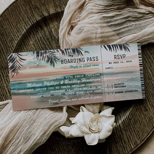 Boarding Pass Tropical Beach Hochzeitskarten UAWG Einladung